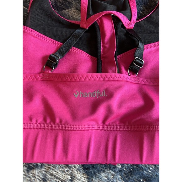 HANDFUL Sports Bra Women's Size Large Pink & Black Zip Up Front Y Back - Picture 3 of 4